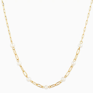 Gold Link Freshwater Pearl Mix Chain Station Necklace