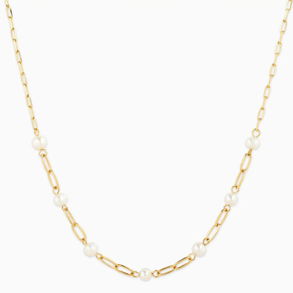 Gold Link Freshwater Pearl Mix Chain Station Necklace