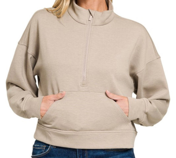 Half Zip Pullover- Ash Mocha