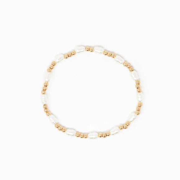 Oval Pearl Gold Ball Stretch Bracelet