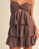 Strapless Ruffle Romper- Brown