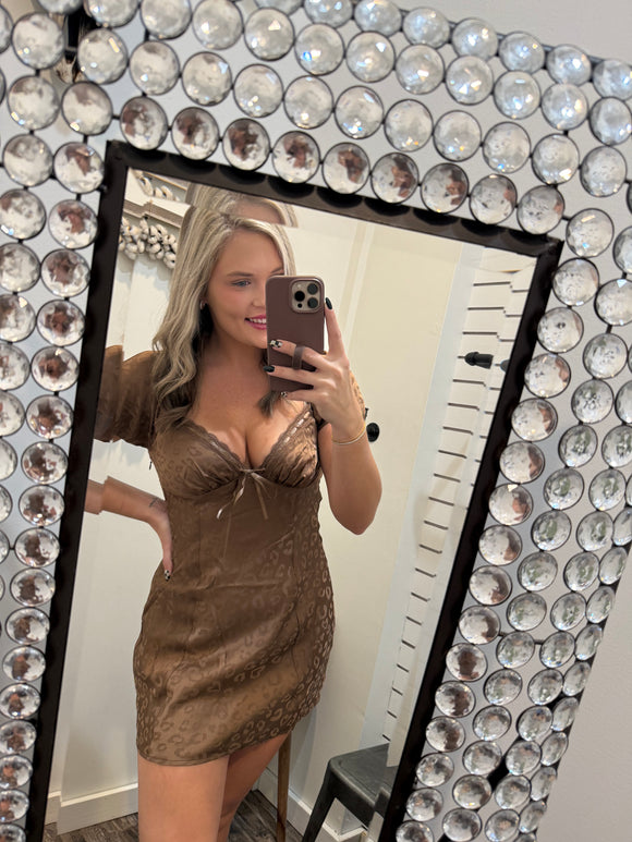 Cheetah Sweetheart Dress- Brown