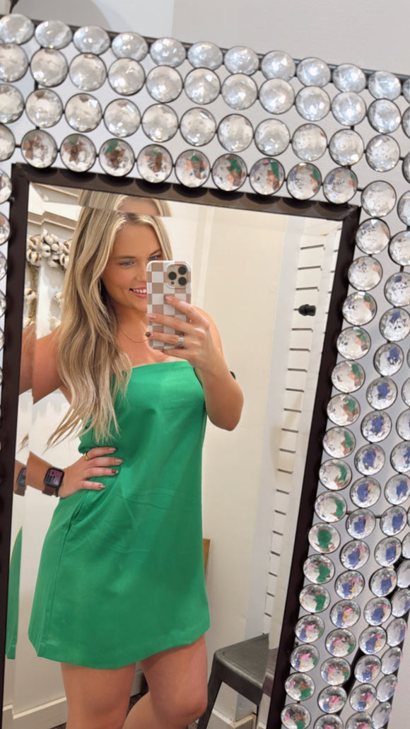 Hailey Strapless Mini Dress- Green