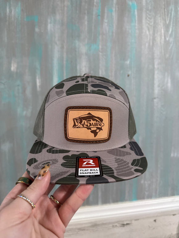 5Alive Richardson Richardson Flat Bill Hat- Green Duck Camo Chestnut Bass