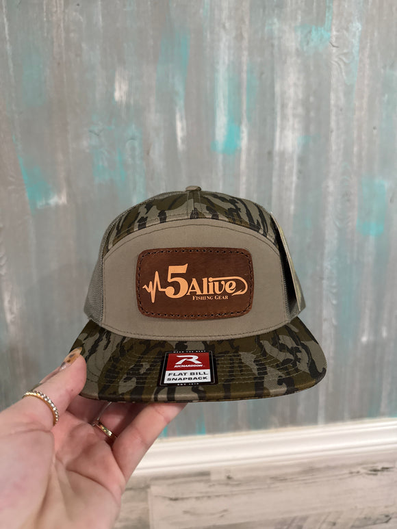 5Alive Richardson Flat Bill Hat- Bottomland Camo Brown Leather Patch