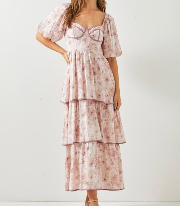 Leah Floral Bubble Sleeve Maxi Dress