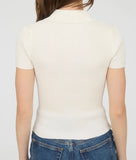 Collared Sweater Knit Zip Up Top- Ivory