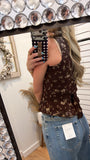 Sarah Floral Lace Trim Top- Brown