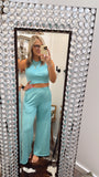 Popular Girl Halter Neck Crop Top Pant Set- Aqua