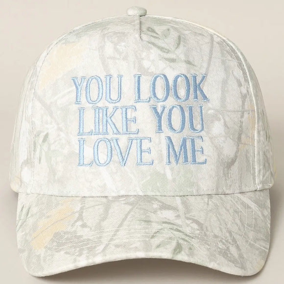 Like You Love Me Camo Trucker Hat- Light Blue