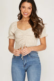 Amanda Gingham Smocked Crop Top- Taupe
