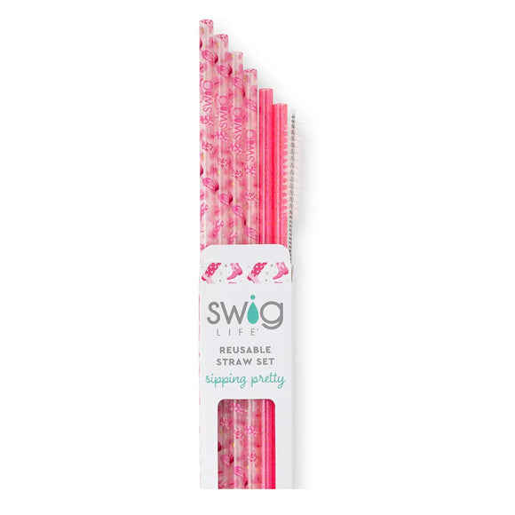 Swig Let's Go Girls + Pink Glitter Straw Set
