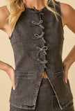 Maggie Denim Bow Vest- Black