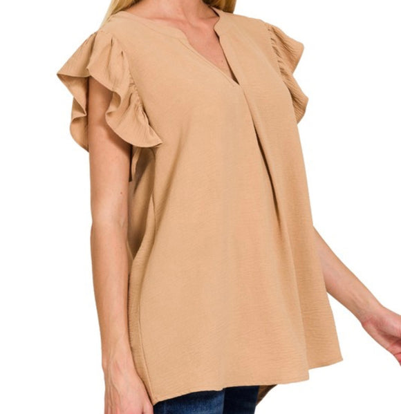 Ruffle Sleeve Blouse- Dark Brush