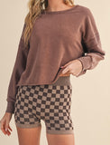 Nikki Mineral Wash Cutout Back Sweatshirt- Chocolate