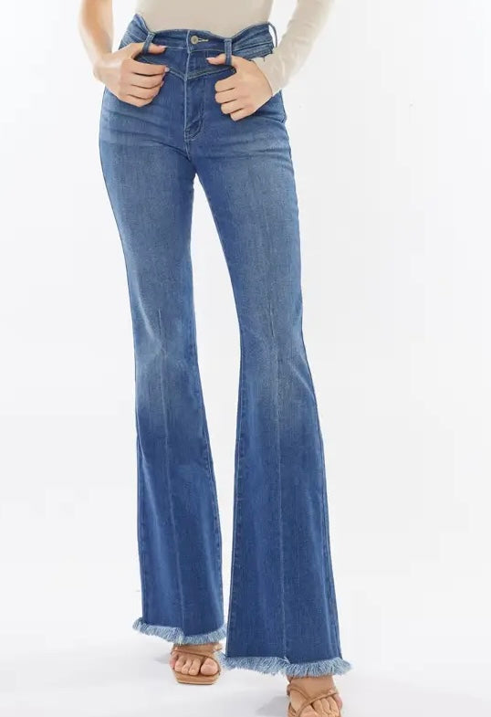 Sidnee High Rise Frayed Hem Flare Jeans