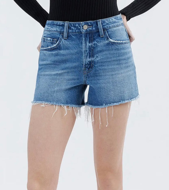 Kellie High Rise Raw Hem Denim Shorts