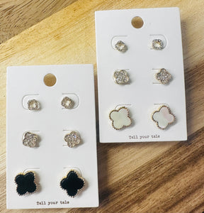 3 Pc Quatrefoil Stud Earrings