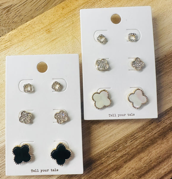 3 Pc Quatrefoil Stud Earrings