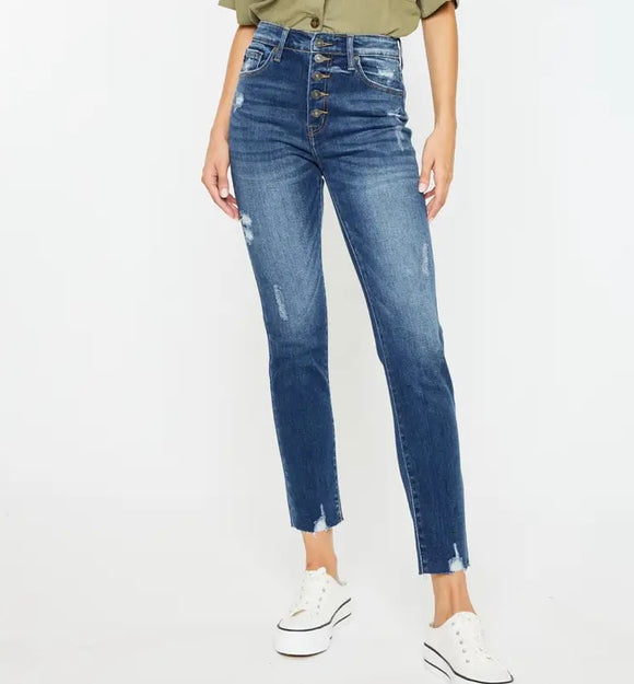 Dana Fly Button High Rise Straight Jeans