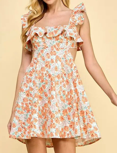 Honey Floral Dress- Orange