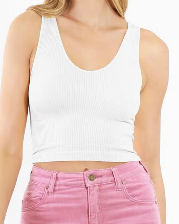 Reversible Ribbed Crop Top- White