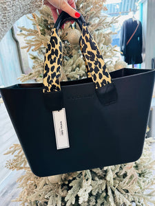 Carrie Versa Large Tote- Black w. Leopard Tan Strap