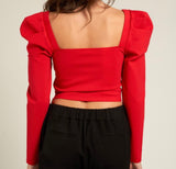 Sabrina Square Neck Cropped Top- Red