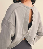 Nikki Mineral Wash Cutout Back Sweatshirt- Grey