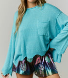 Sheila Loose Fit Frilled Knit Sweater- Sky Blue