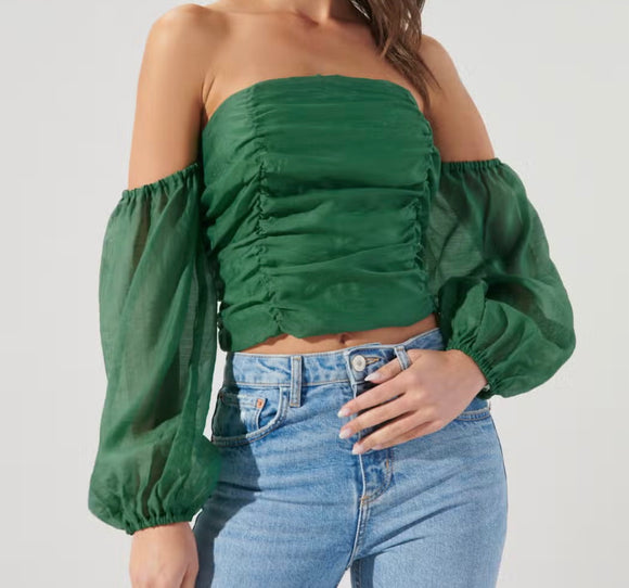 Dreya Ruched Off the Shoulder Top- Kelly Green