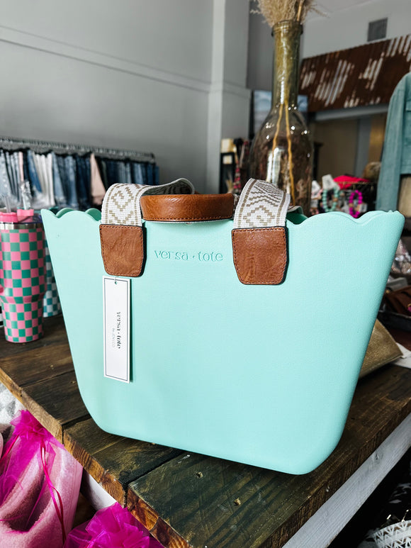 Rose Scalloped Versa Tote- Mint w. Gold Shimmer Guitar Strap