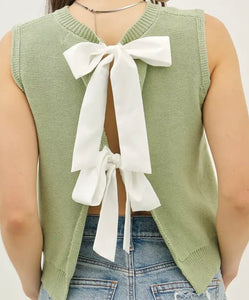 Dylan Sweater Vest w. Bow Tie Back- Sage