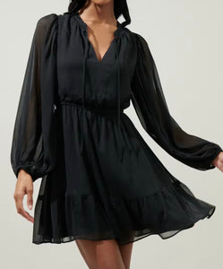 Paxton Balloon Sleeve Mini Dress- Black