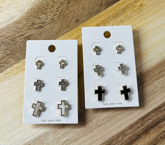 3 Pc Cross Stud Earring Sets