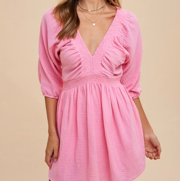 Hanna Cotton Gauze Romper- Candy Pink