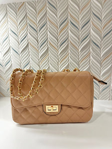 Elizabeth Quilted Crossbody- Taupe