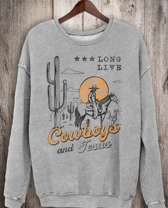 Cowboys N Jesus Mineral Sweatshirt- Heather Grey