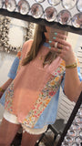 Floral Patchwork Oversized Tee- Dusty Pink