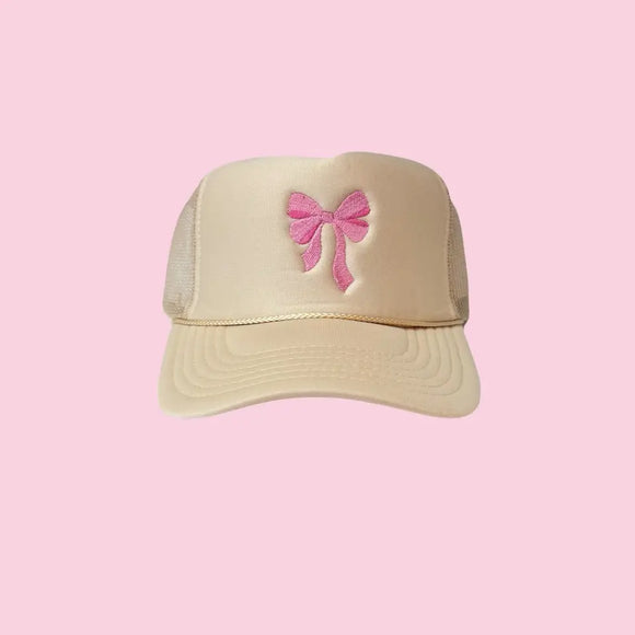 Tan Trucker Hat w. Pink Bow