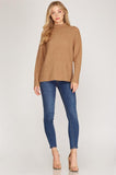 Lizzie Mock Neck Knit Sweater Top- Camel