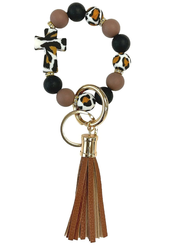 Leopard Cross Beaded Keychain