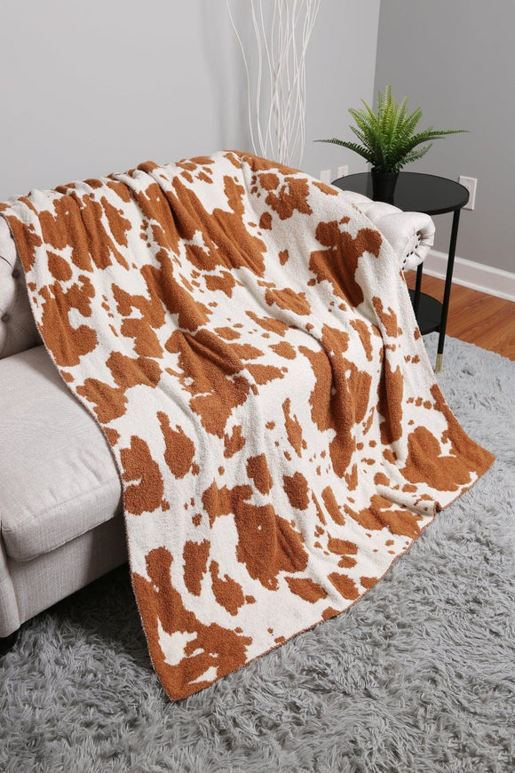 Super Lux Cow Throw Blanket- Brown