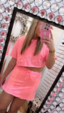 Karlie Crop T-Shirt + Skort Set- Neon Pink