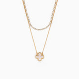 White Double Layered Mop Clover Pendant Necklace