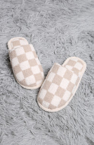 Checkered Slippers- Beige/ White