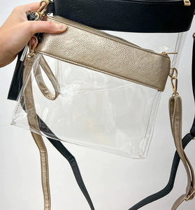Game Day Clear Crossbody Bag/Clutch- Gold