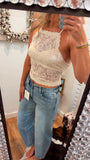 Bailey Lace Halter Top- Cream