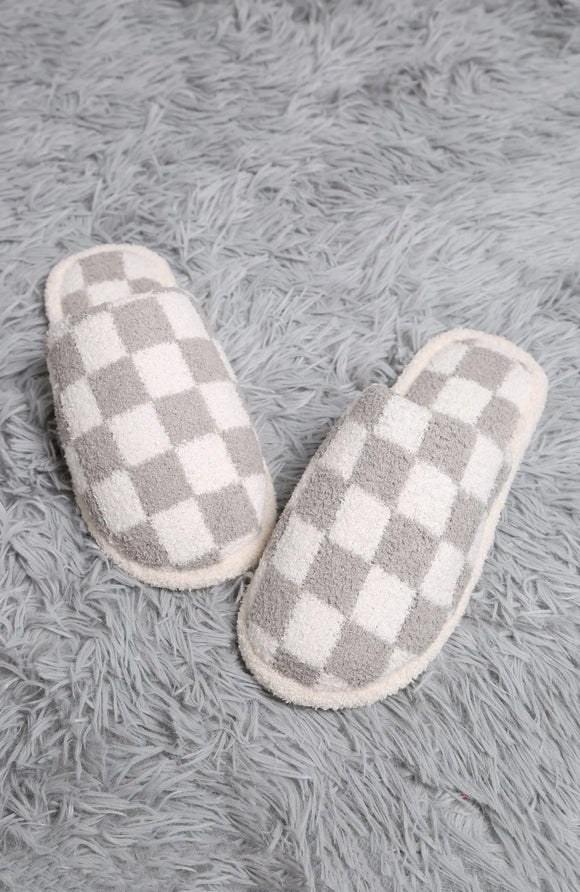 Checkered Slippers- Gray/ White