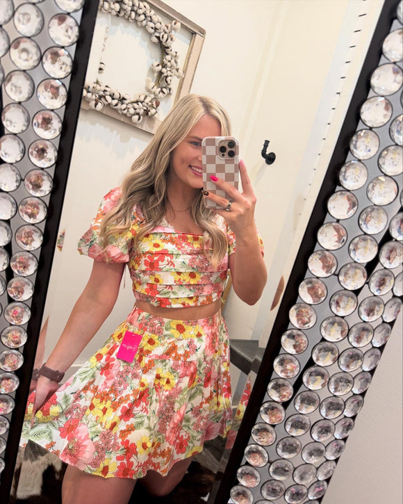 Buddy Love || Catie Pink Floral Top + Skirt Set